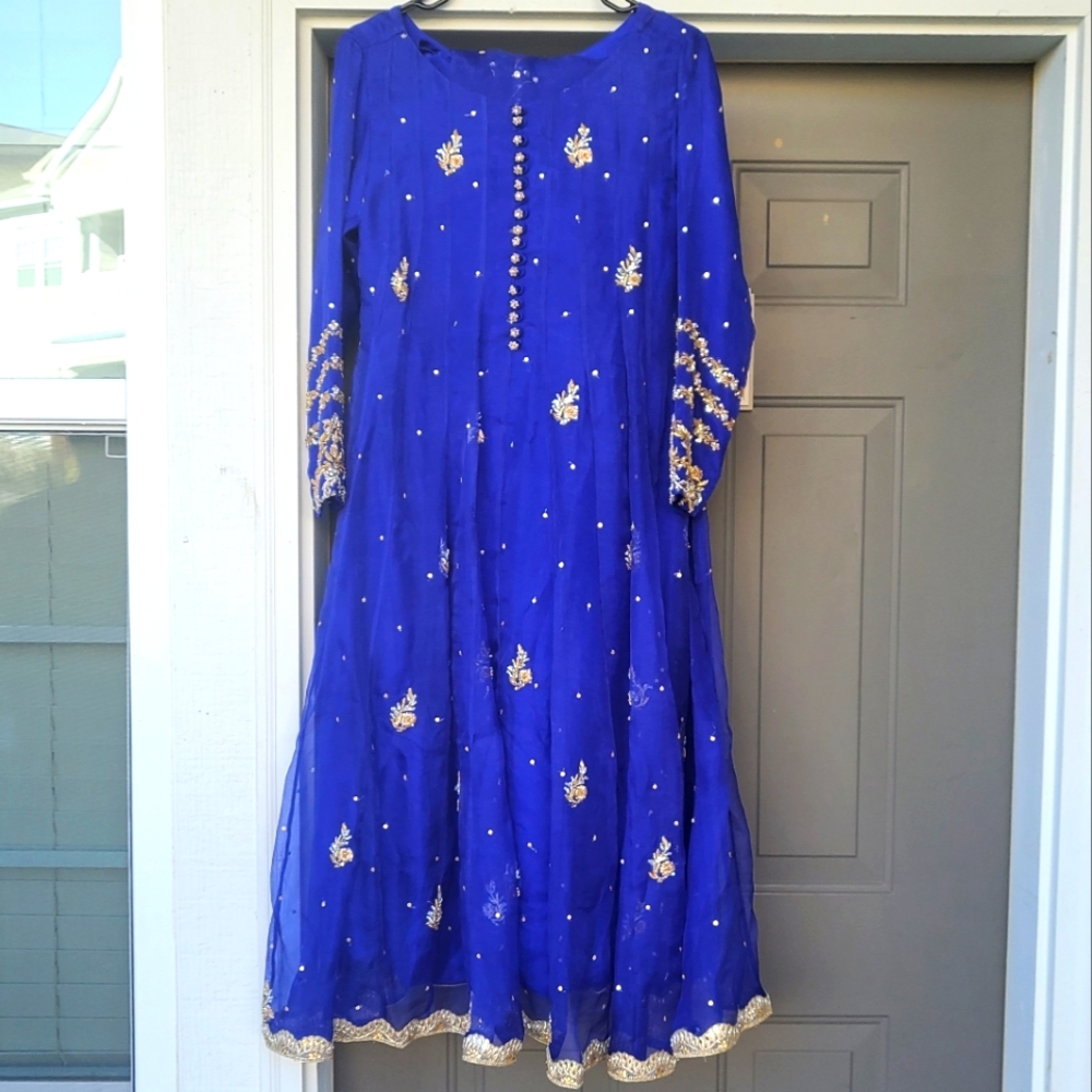Pakistani/indian/Desi Anarkali, Blue and gold